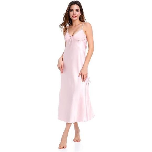 Other - Womens Long Sleeveless Satin Dress Light Pink